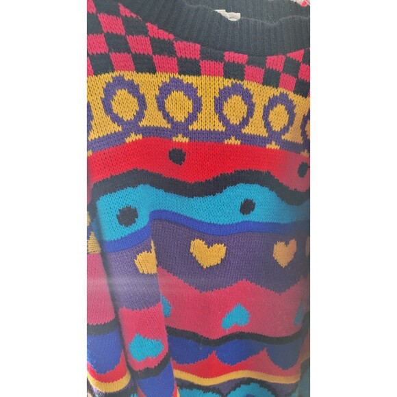 Women's Adele Knitwear USA VTG Knitted Sweater Color Block Hearts Geometric XL - Picture 9 of 10